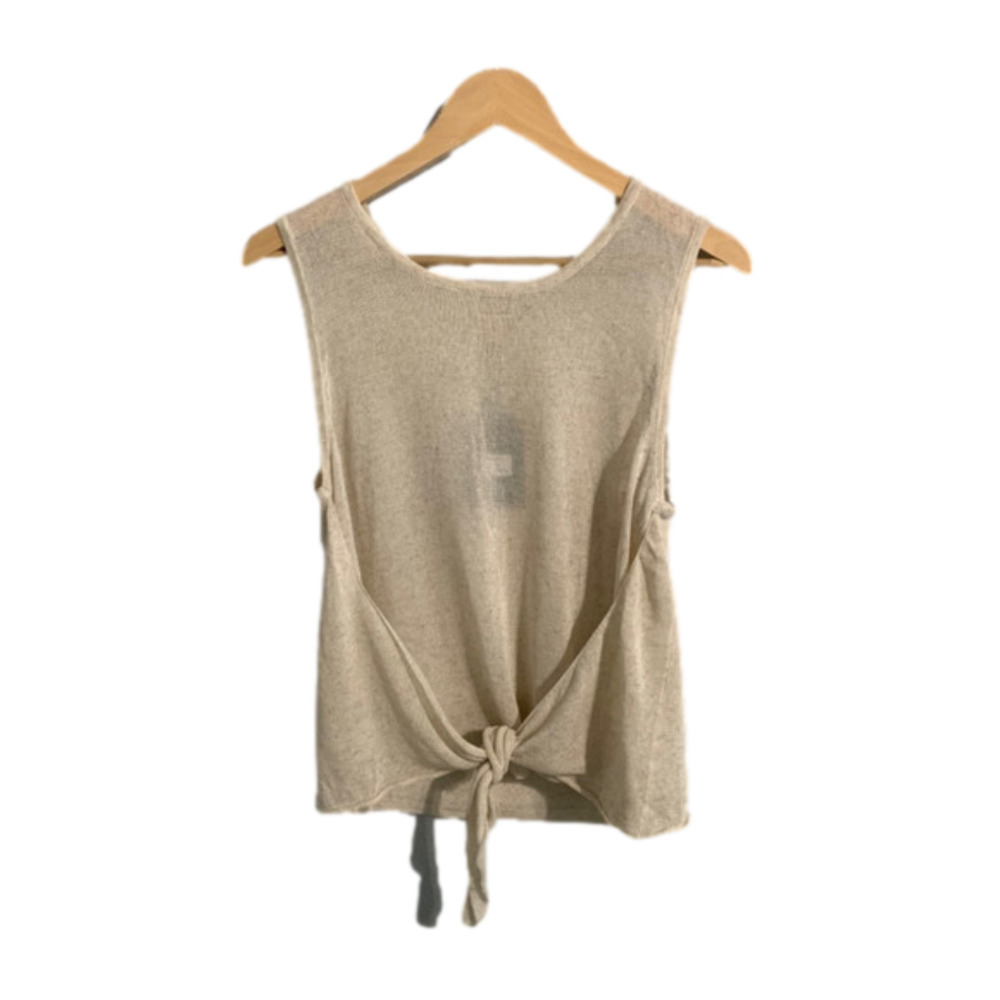 MOVINT Modern Vintage Front Tie Sleeveless Oatmeal Scoop Tank Top Women Medium